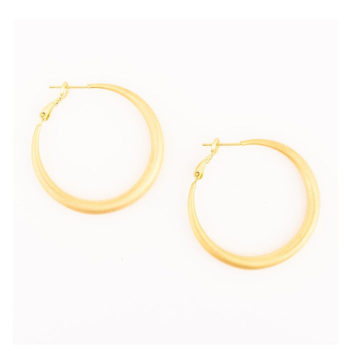 Tapered brushed gold hoop earrings, third view