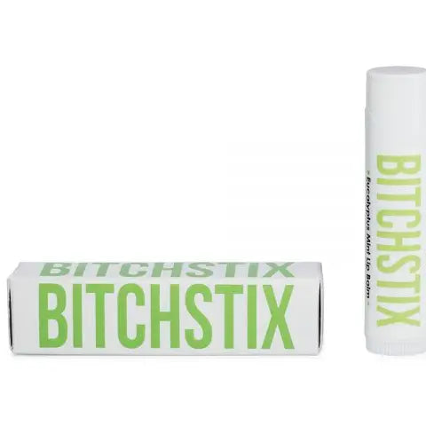 Bitchstix eucalyptus mint lip balm tube and box