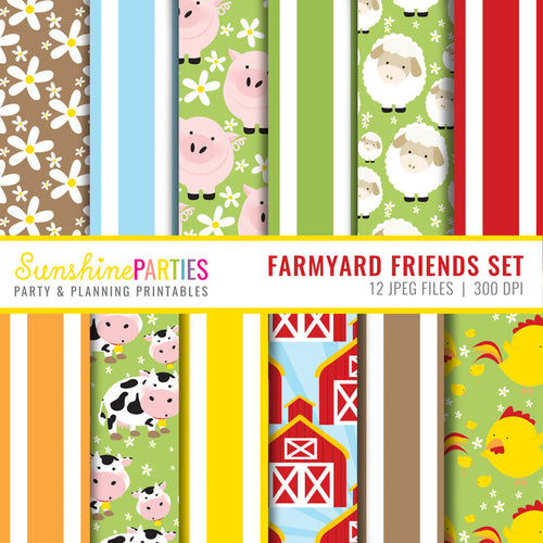 Bold, bright farmyard digital paper set