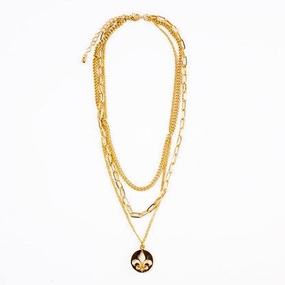 NolaCajun Fleur de Lis Layered Necklace Side View Louisiana New Orleans Gift