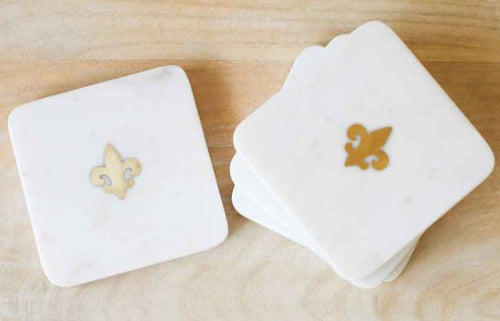 NolaCajun Fleur de Lis Marble Coasters Set of 4 Louisiana Cajun Decor New Orleans