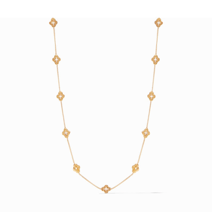 Gold chain necklace with evenly spaced clover shaped charms