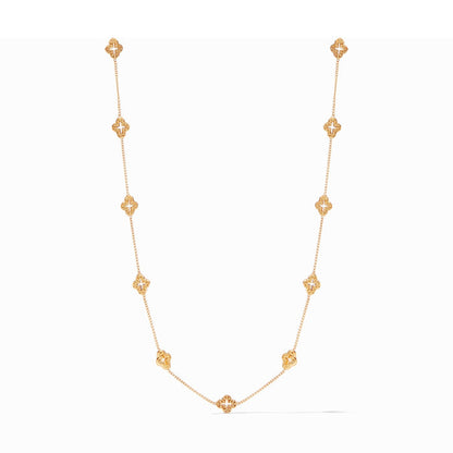 Gold chain necklace with evenly spaced clover shaped charms