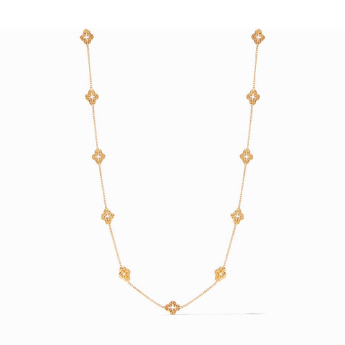 Gold chain necklace with evenly spaced clover shaped charms