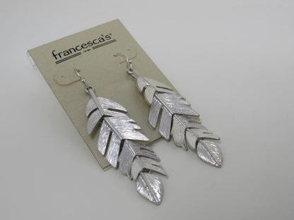 Francescas-Silver-Leaf-Earrings-Silver-Dangle-Fish-Hook-Back-Female-Adult-490 2