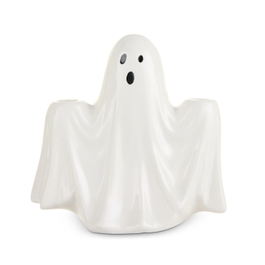 White ceramic ghost candle holder with cut-out eyes and mouth