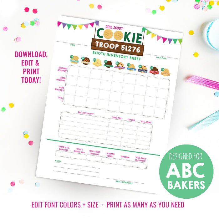 Cookie Booth Inventory Sheet