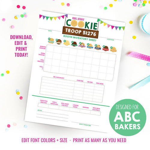 Cookie Booth Inventory Sheet