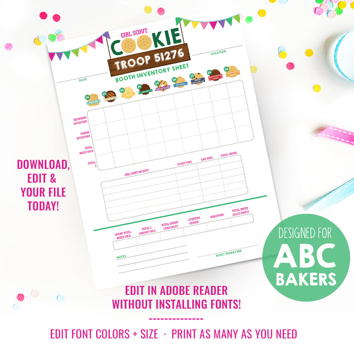 Cookie Booth Inventory Sheet