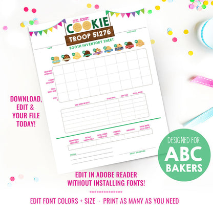 Cookie Booth Inventory Sheet