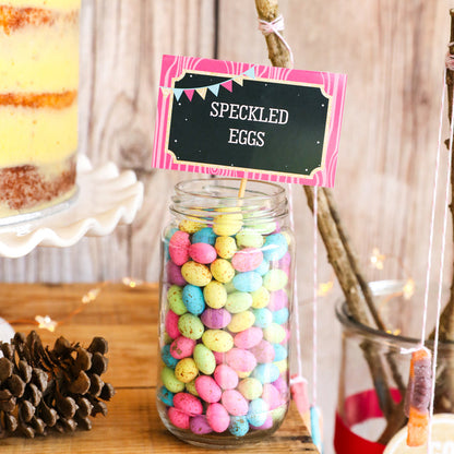 Glamping party food tent cards