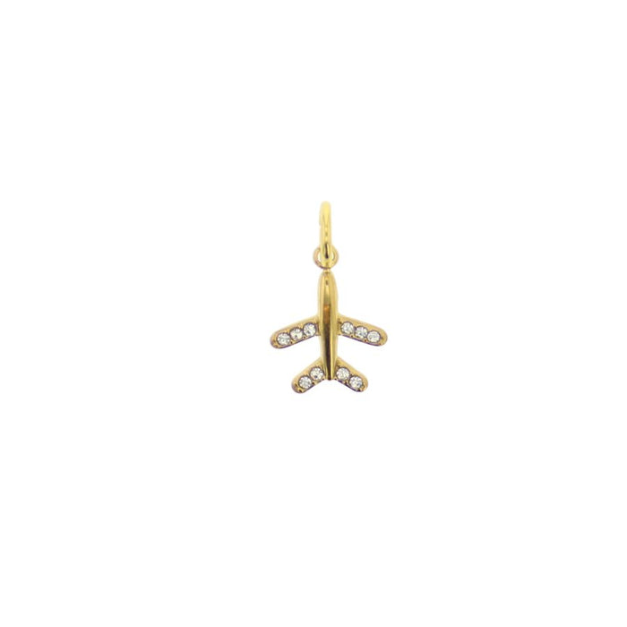 Small gold airplane charm with crystals