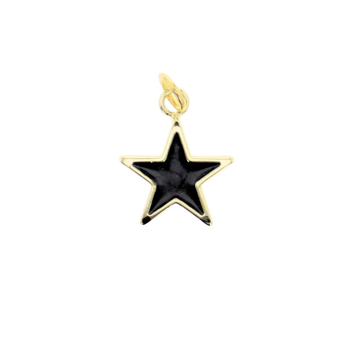 Gold star charm with black enamel