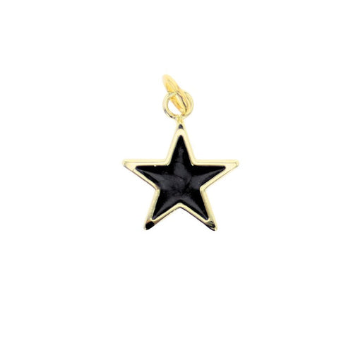 Gold star charm with black enamel