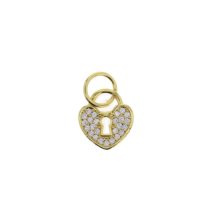 Gold crystal heart padlock charm
