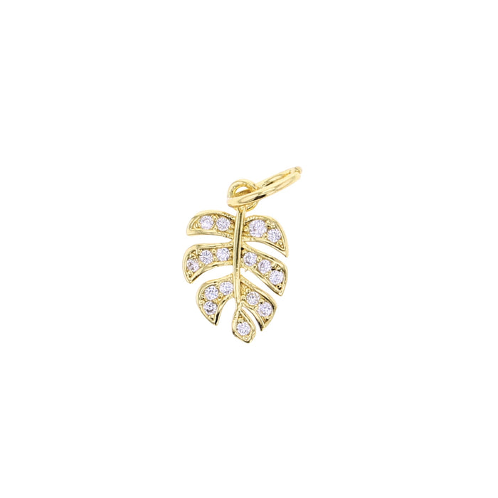 Gold crystal monstera leaf charm