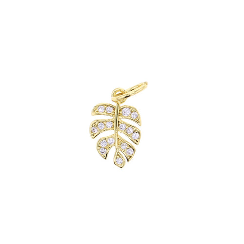 Gold crystal monstera leaf charm