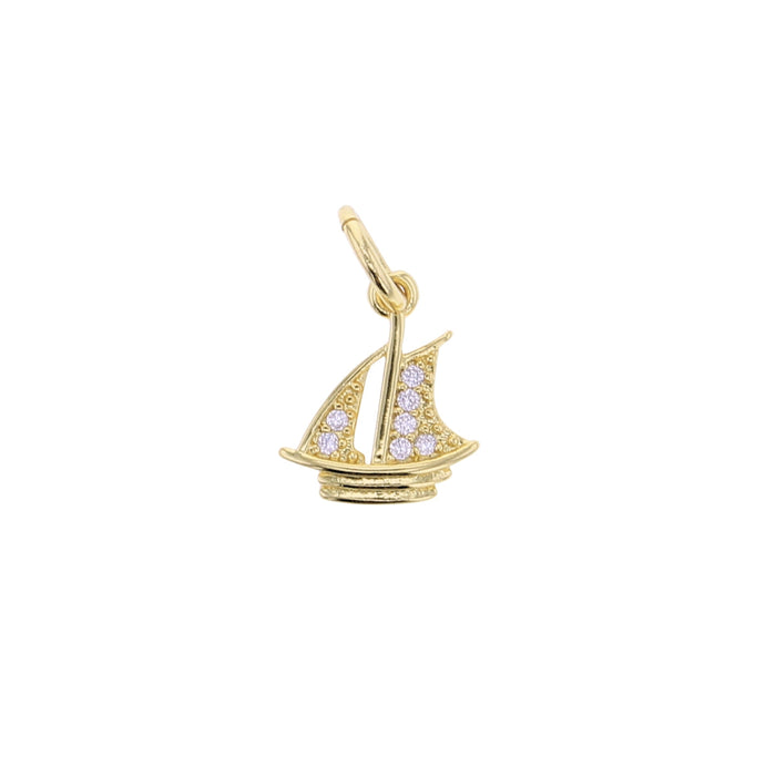 Gold crystal sailboat charm