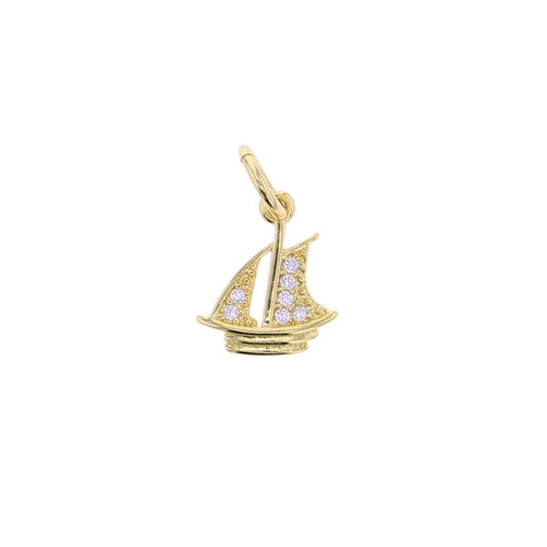 Gold crystal sailboat charm