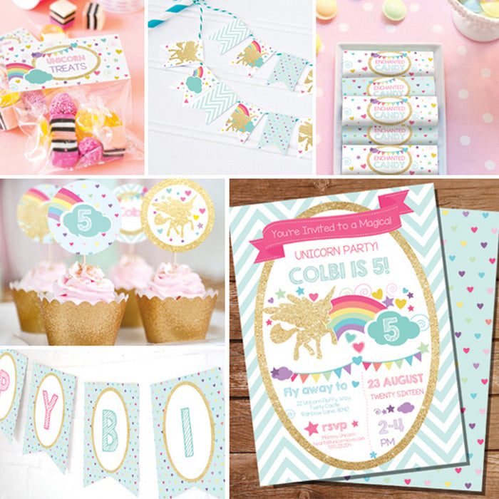 Gold Glitter Unicorn Birthday Party Decorations