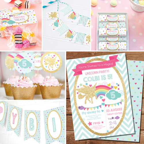 Gold Glitter Unicorn Birthday Party Decorations