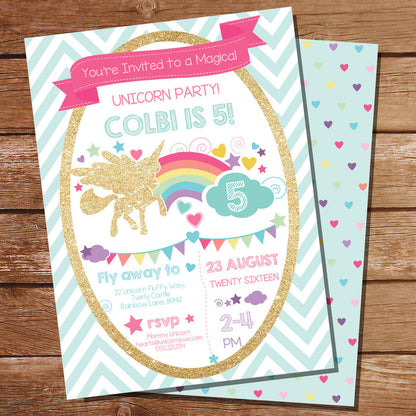 Gold Glitter Unicorn Birthday Party Invitation