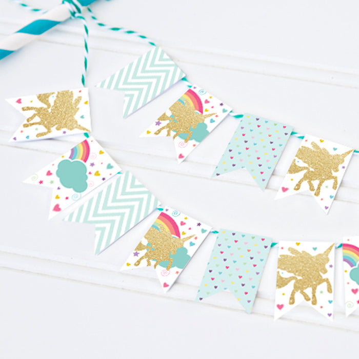 Gold Glitter Unicorn Birthday Party Cake Bunting