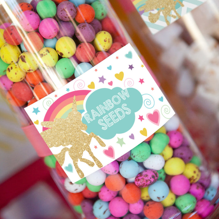Gold Glitter Unicorn Food Labels