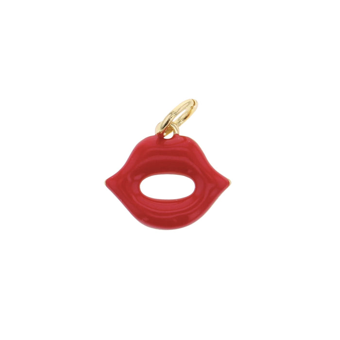 Gold charm with red enamel lips