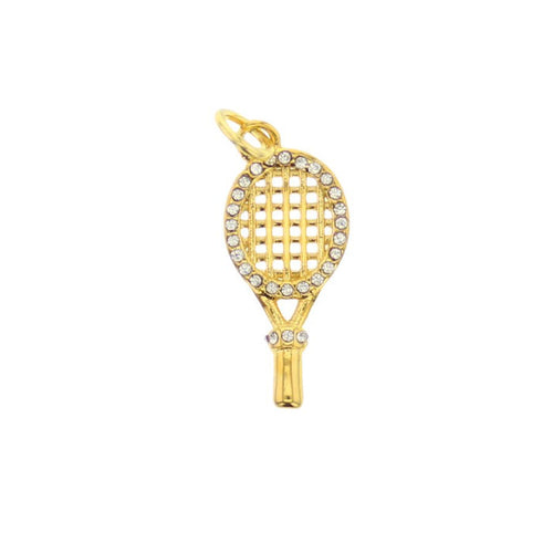 Gold tennis racket charm with crystals