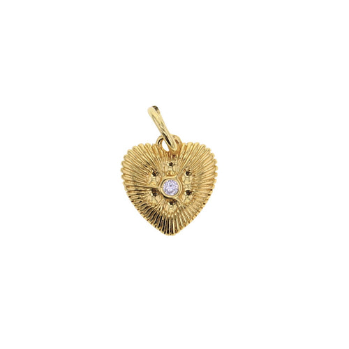 Small gold textured heart charm with a crystal center