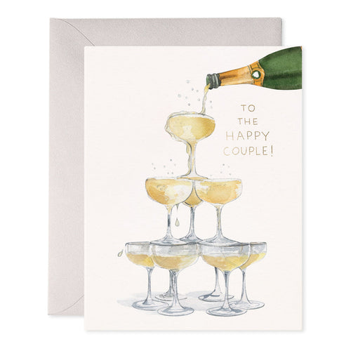 Card with a champagne tower reading To the Happy Couple