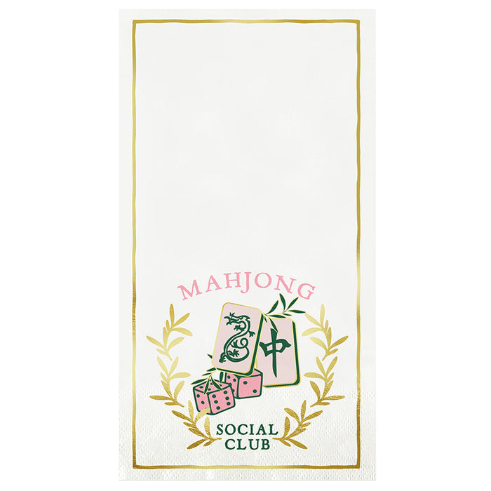Guest napkin with green mahjong tiles and Mahjong Social Club text