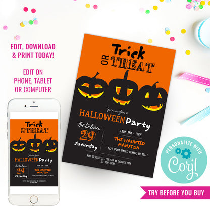 Halloween Pumpkin Party Invitation | Jack O'Lantern Invitation