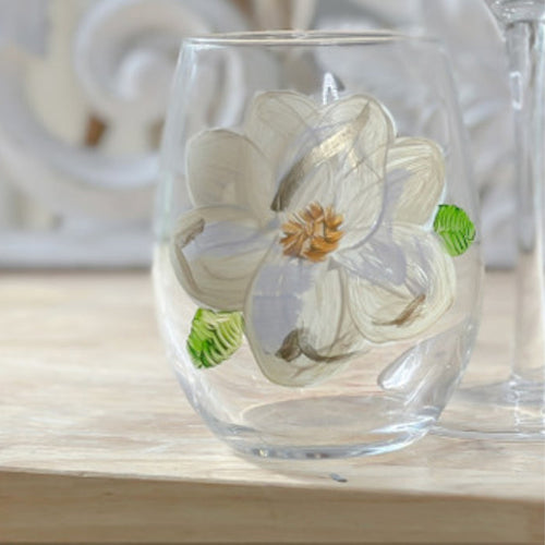 NolaCajun Hand Painted Magnolia Glassware Louisiana Southern Barware New Orleans