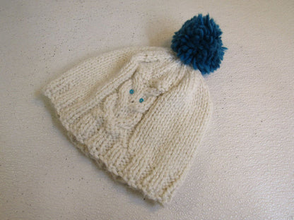 Handcrafted-Owl-Hat-Cream-Teal-Pom-Pom-Acrylic-Wool-Female-Adult-470 2