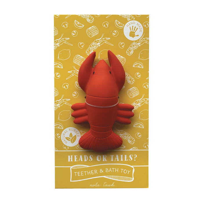 Red crawfish teether and bath toy on its card