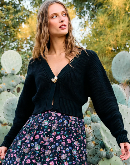 HEART SWEATER CARDIGAN IN BLACK