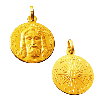 Gold Medal Over Sterling 925 Holy Face Of Jesus - Holy Shroud - Oviedo Sindone | Catholically