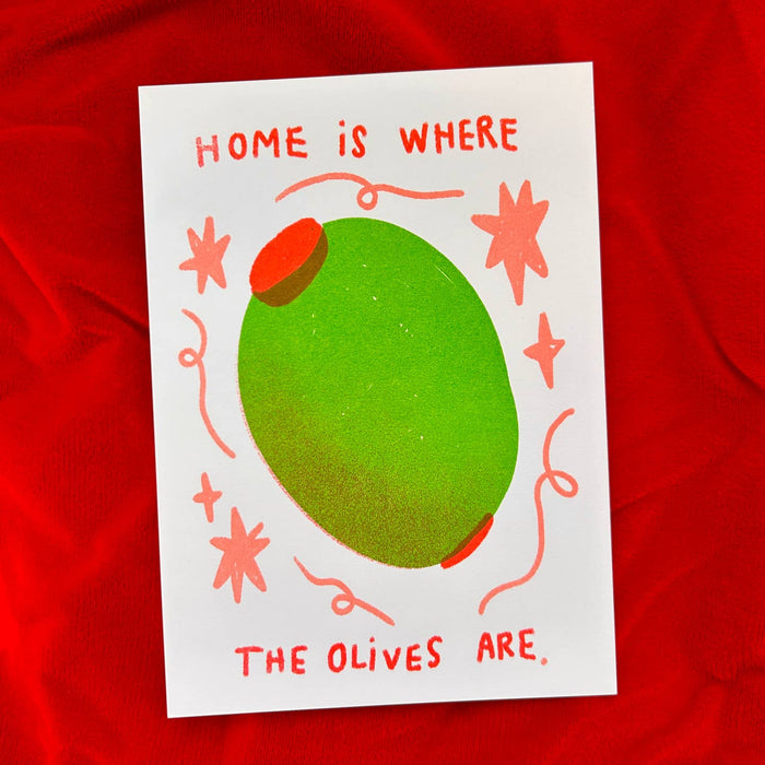 Home Is Where The Olives Are Mini Riso Print