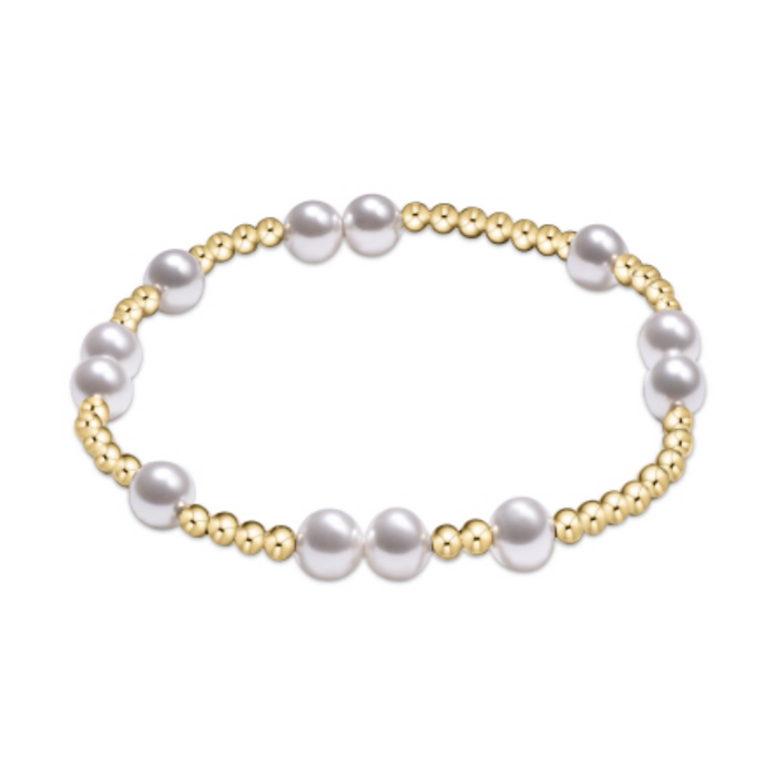 Gold beaded stretch bracelet with clusters of large gray pearls