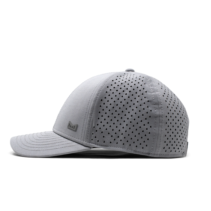 Heather gray melin performance cap, side view