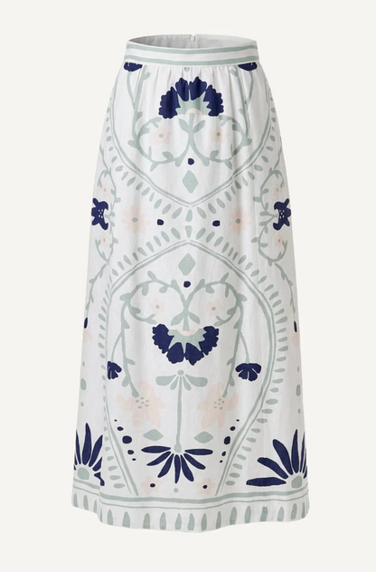 JULIET ANKLE SKIRT IN LILIANA BLUE SURF PRINT