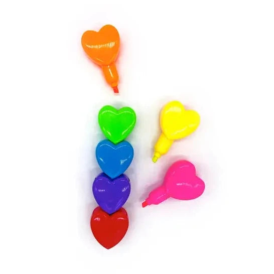 Stackable heart-shaped markers in rainbow colors
