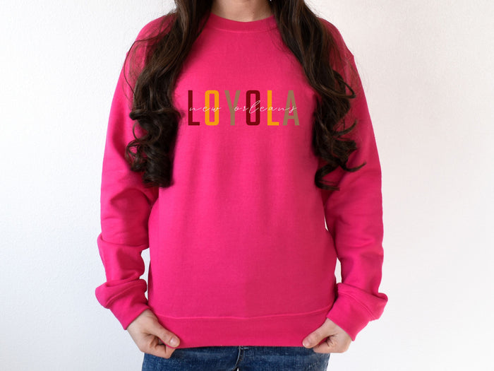 NolaCajun Loyola Sweatshirt Detail View New Orleans College Apparel Louisiana