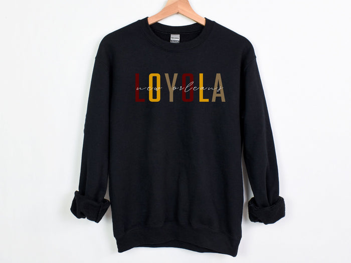 NolaCajun Loyola Sweatshirt Worn View New Orleans Louisiana College Apparel