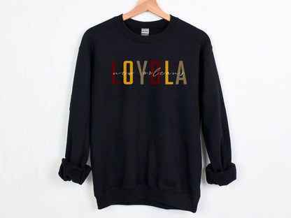 NolaCajun Loyola Sweatshirt Worn View New Orleans Louisiana College Apparel