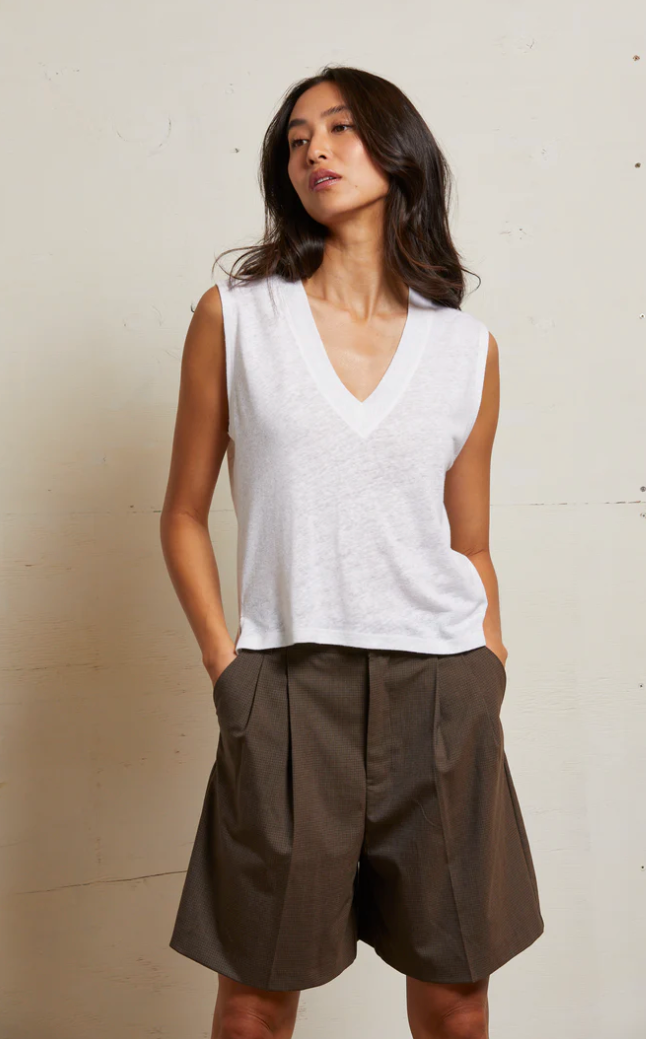 LUCY S/S TEE IN POLY LINEN - NATURAL