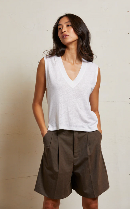 LUCY S/S TEE IN POLY LINEN - NATURAL