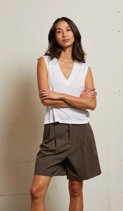 LUCY S/S TEE IN POLY LINEN - NATURAL